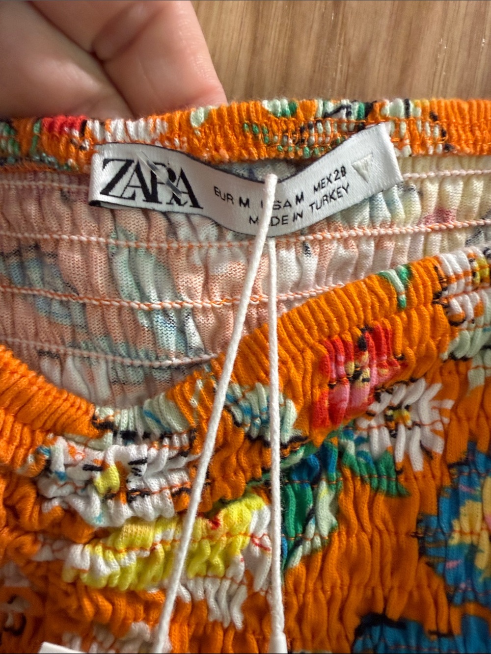 NWT ZARA Size M Orange Floral Smocked Puff-Sleeve Crop Top Peasant Prairiecore - Picture 4 of 10